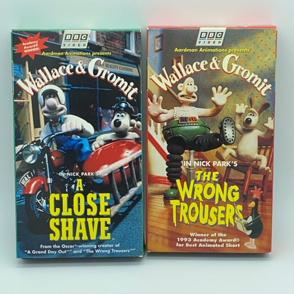 VHS TAPES lot of 2 WALLACE & GROMIT: “THE WRONG TROUSERS” and “A CLOSE SHAVE
